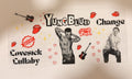 A rectangular printed poster or sticker featuring stylized text and illustrated figures. The design includes the words 'YungBlud', 'Change', 'Coversick Lullaby', 'Born to Rock', and 'Sold Out' with red lips, hearts, stars, and guitar illustrations on a white background.